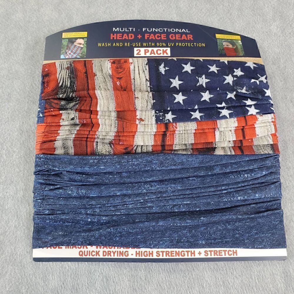 Head + Face Gear Set Adult One Size Navy Flag UV Protection 2 Pack